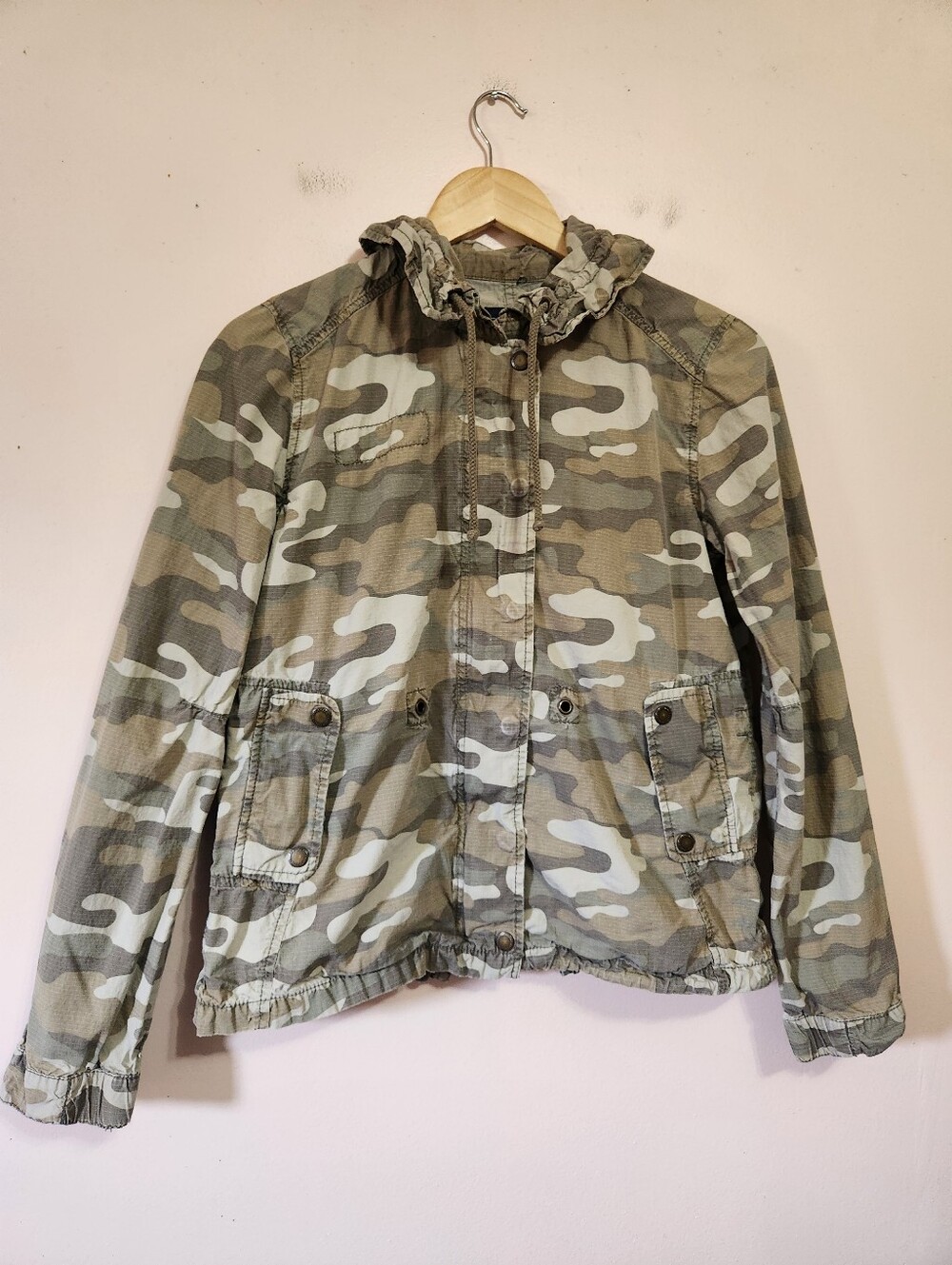 American Eagle Camo Hooded Utility Jacket Y2K Grunge Ripstop Cargo Military M